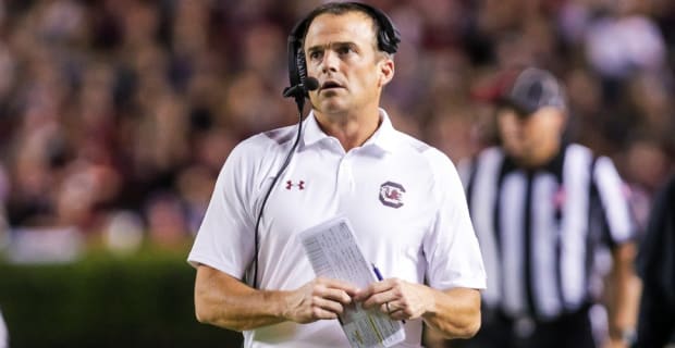 South Carolina Gamecocks head coach Shane Beamer on the sideline during a college football game in the SEC.